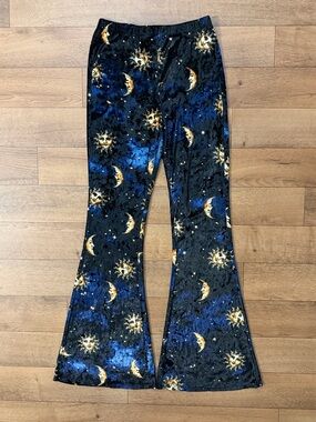 Bear Dance Size Medium Celestial Sun & Moon Flare Leg Velvet Leggings Festival